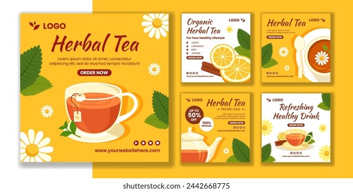 Herbal Tea Social Media Post Flat Cartoon Hand Drawn Templates Background Illustration