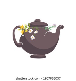 Herbal tea in a teapot. Vector illustration