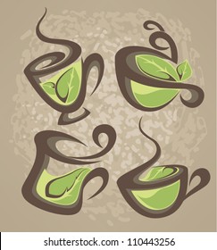 herbal tea, vector collection of cups full of organic drinks