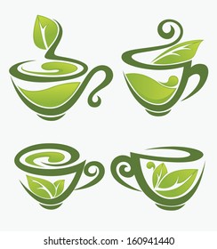 herbal tea, vector collection of decorative cups full of organic drinks