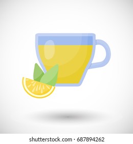 Herbal tea vector flat icon, Flat design of morning drink, healthy eating object with round shadow on the white background, cute vector illustration with reflections