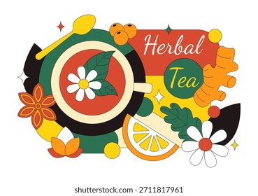 Herbal Tea Vector Illustration Featuring Chamomile Leaves as a Healthy Green Drink With a Flower Blend To Boost Endurance In a Flat Cartoon Background