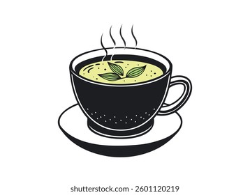 Herbal Tea Vector Illustration: Steaming Cup with Leaves