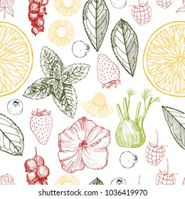Herbal tea. Vector seamless pattern