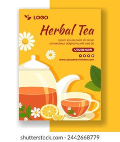 Herbal Tea Vertical Poster Flat Cartoon Hand Drawn Templates Background Illustration