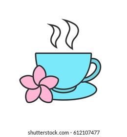 Herbal teacup color icon. Tea cup with plumeria flower. Isolated vector illustration