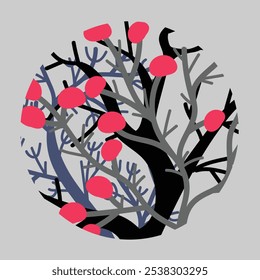 Herbal vector design element in circle. 
