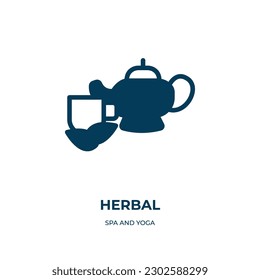 Kräutervektorsymbol. Teegefüllte Symbole aus dem flachen Spa- und Yoga-Konzept. Einzeln schwarzes Symbol, Vektorgrafik-Symbol-Element für Webdesign und mobile Apps