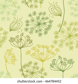 Herbal vector seamless pattern. Dill plant illustration.
