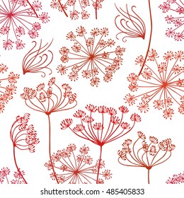 Herbal vector seamless pattern. Fennel plant. Dill. Wild herbs.