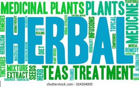 Herbal word cloud on a white background. 