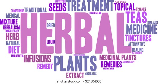 Herbal word cloud on a white background. 