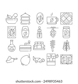 Herbalist Medical Collection Icons Set Vector. Scissors And Dryer, Organizer And Package Herbalist Equipment, Herbal Tea And Medicine Pills Black Contour Illustrations