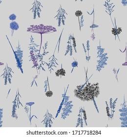 herbarium branches seamless vector pattern colored floral repetitive original hand drawing surface coating