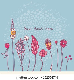 herbarium of flowers blue background