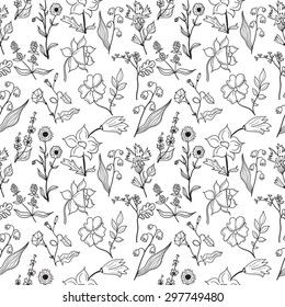 Herbarium flowers set black and white