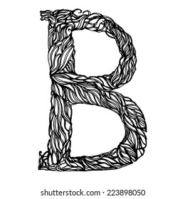 Herbarium font, type. Herbal vector letters. Letter B. Can be used as adult coloring book, coloring page.