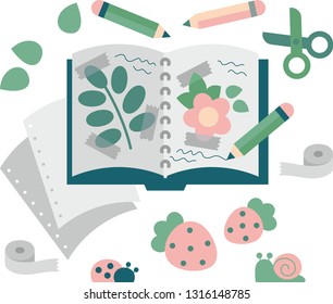 Herbarium. Notebook with plants
