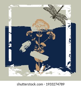 Herbarium. Variants of different textures and plants. Suitable for interior decoration, postcards, invitations. Stylish vector illustration.