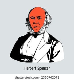 Herbert Spencer - English philosopher and sociologist, one of the originators of evolutionism, founder of the organic school in sociology, ideologist of liberalism. Hand-drawn vector illustration