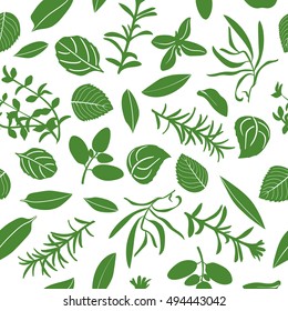 Herbes de Provence seamless pattern vector set. Popular culinary herbs. Design for cosmetics, restaurant, store, market, natural health care products.