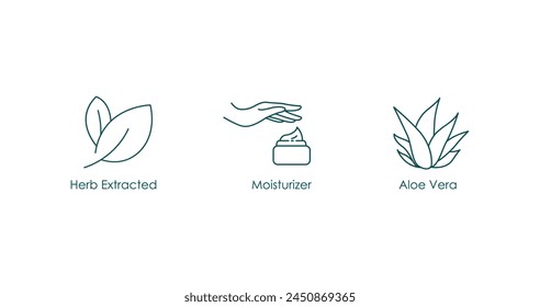 Herb-Extracted, Aloe Vera, Moisturizer, Vector Icons Set