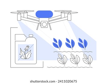Herbicides isolated cartoon vector illustrations. Drone with sprayer kills unwanted plants with herbicides, agribusiness industry, agricultural input sector, pesticides usage vector cartoon.