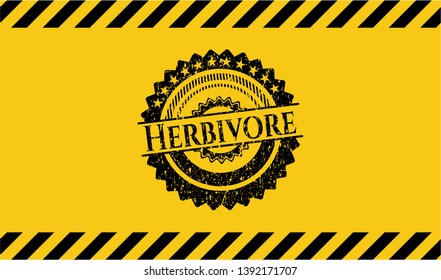 Herbivore black grunge emblem, yellow warning sign. Vector Illustration. Detailed.