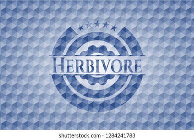 Herbivore blue badge with geometric pattern background.