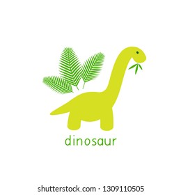 Herbivore dinosaur and fern leaves. Vector illustration. EPS 10