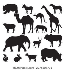 Herbivore silhouette vector illustration set.