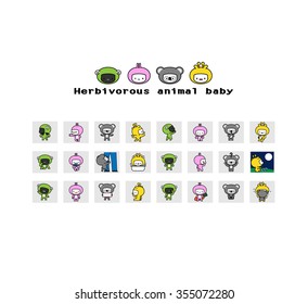 Herbivorous animals baby-Twenty four kinds of action and expression, and a baby wears on sheep,rabbit,koala and giraffe dress.