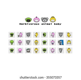 Herbivorous animals baby-Twenty four kinds of action and expression, and a baby wears on sheep,rabbit,koala and giraffe dress.