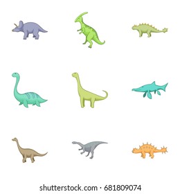 Herbivorous dinosaurs icons set. Cartoon set of 9 herbivorous dinosaurs vector icons for web isolated on white background
