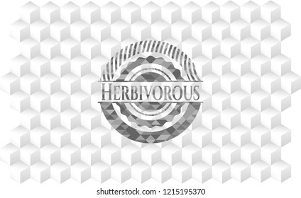 Herbivorous grey badge with geometric cube white background