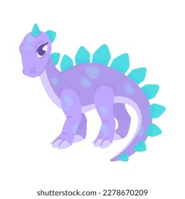 Herbivorous stegosaurus dinosaur, cute cartoon vector illustration.