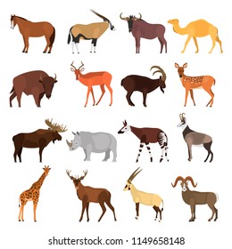 Herbivorous ungulates color vector icons set