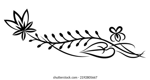 Kräuterzeichnung Blumen, Vektorgrafik. Botanische Skizzen.Vektorgrafik. Lineare Zeichnung von Wildblumen. Frühlingssommer schwarz-weiße Kräuter. Dekorelement. Tattoo-Design.