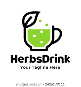 Herbs drink logo. Organic Drink Cup Logo Design Template