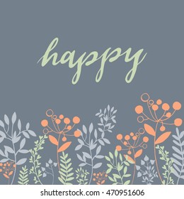 Herbs and flowers, vector flower set, calligraphy