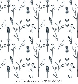 Herbs hand engraving seamless patter vector. Background with meadow herbs and flowers. Herbal delicate print for wallpapers, textiles, packaging and design. Botanical natural model