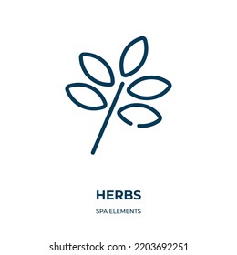 Herbs icon. Linear vector illustration from spa elements collection. Outline herbs icon vector. Thin line symbol for use on web and mobile apps, logo, print media.