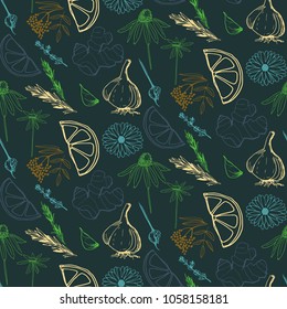 Herbs and medicinal plants seamless pattern