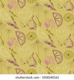 Herbs and medicinal plants seamless pattern