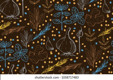 Herbs and medicinal plants seamless pattern