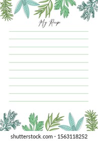 herbs recipe paper background, a note for recipe, recipe box, recipe book, cooking