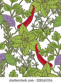 Herbs seamless pattern, food background