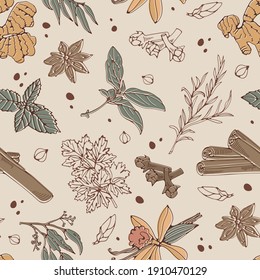Herbs seamless pattern. Natural essences background
