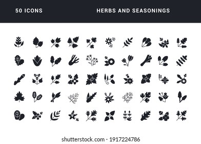 Herbs and Seasonings. Collection of perfectly simple monochrome icons for web design, app, and the most modern projects. Universal pack of classical signs for category Food and Drink.