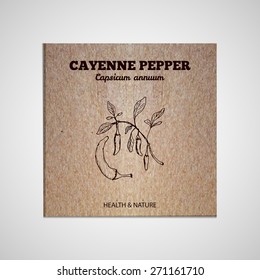 Herbs and Spices Collection - Cayenne pepper.  Hand-sketched herbal element on cardboard background. Suitable for ads, signboards, packaging and identity designs